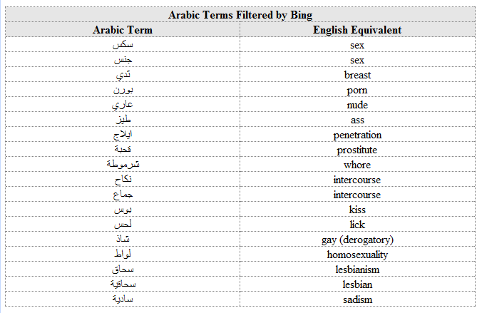 Sex, Social Mores, and Keyword Filtering: Microsoft Bing in the Arabian  Countries